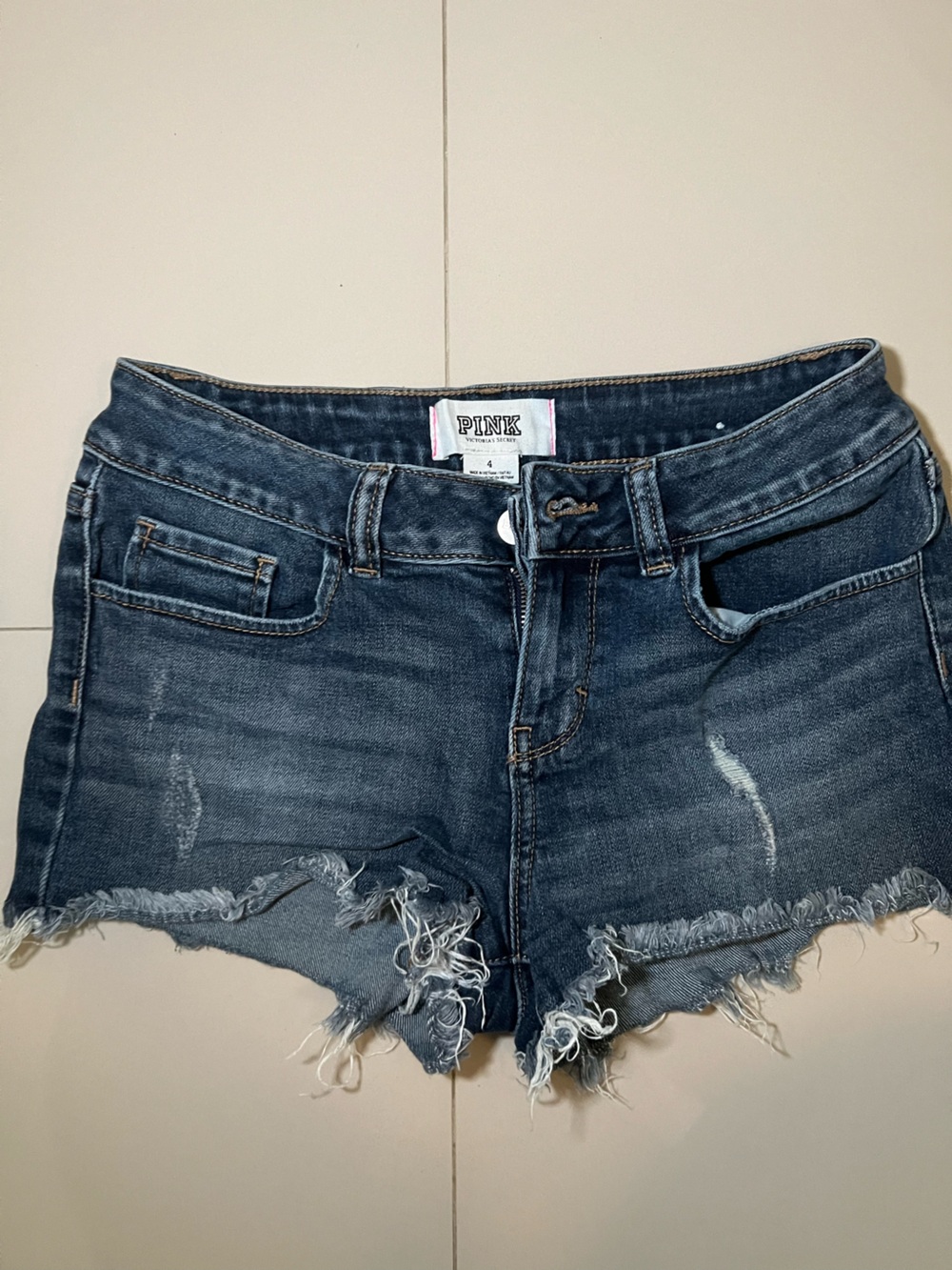 PINK Victoria's Secret Dark Wash Distressed Denim Shorts